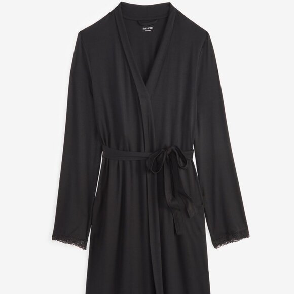 #35 State of Day Women's Lace-Trim Knit Wrap Robe, Black - Picture 2 of 2